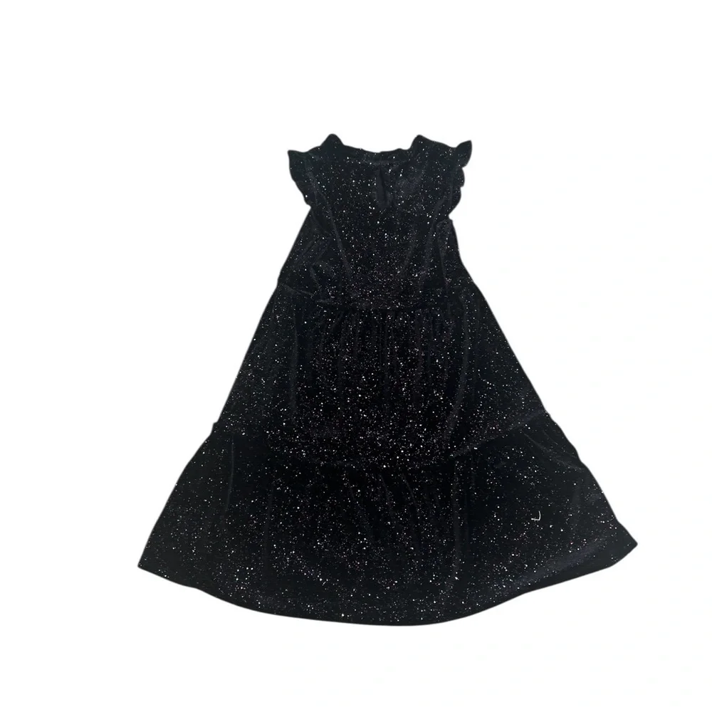 Crewcuts Black Sparkle velveteen short sleeve Dress size 6